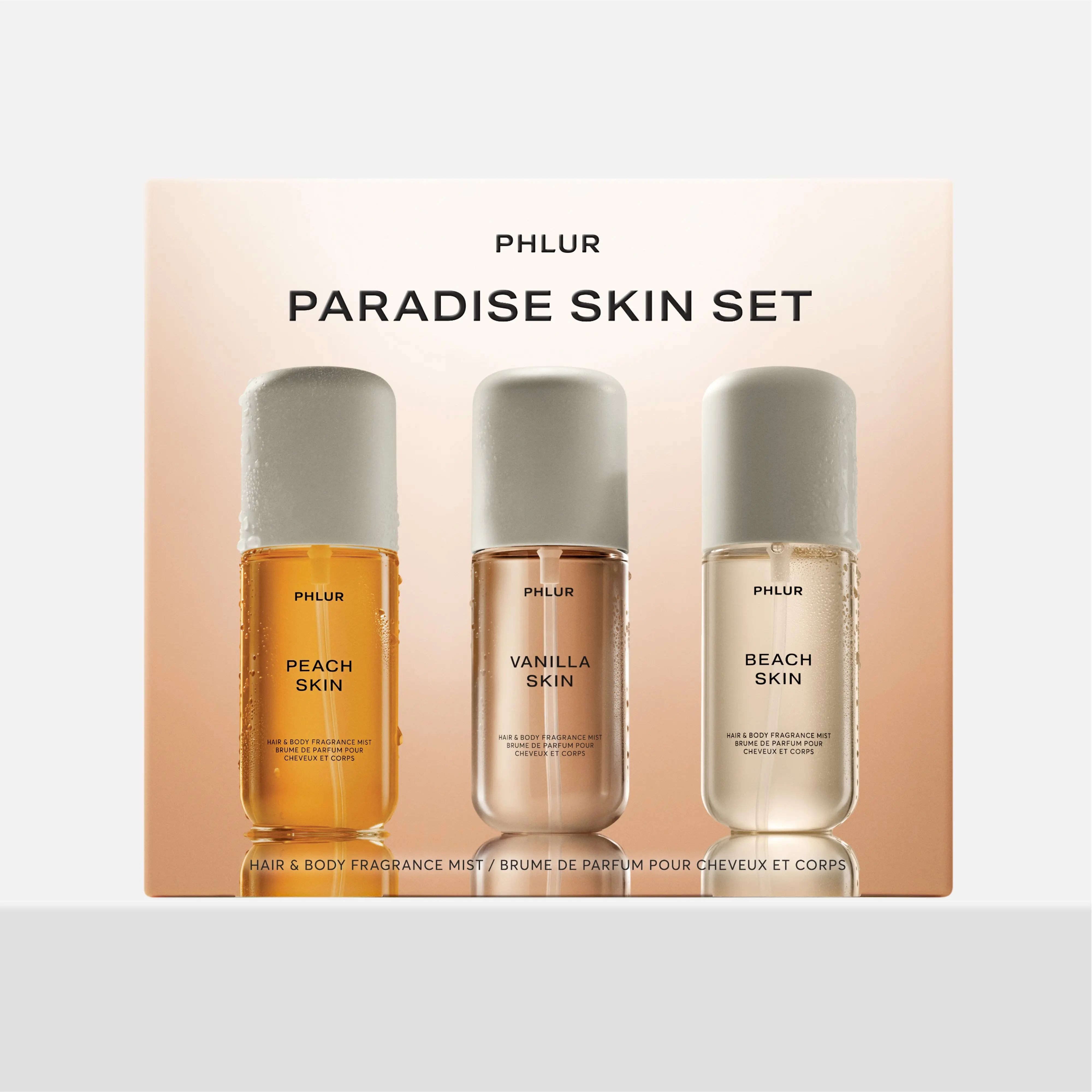 PHLUR Paradise Skin Set - Beach Skin, Peach Skin & Vanilla Skin Travel Size Body Mist Set (3 x 3 fl oz)