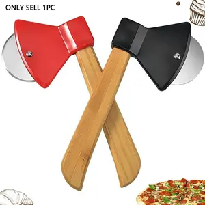 Pizza Cutter Wheel, Axe Shaped Stainless Steel Kitchen Pizza Knife With Wood Handles and Sharp Rotating Blades, Pizza Slicer Rolling Cutter for Pies, Cookies, Bread, Cakes