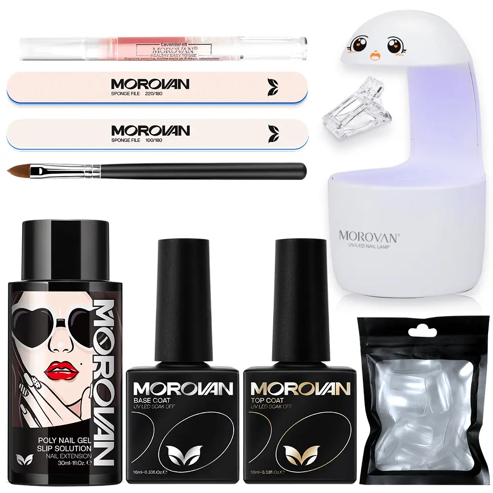 MOROVAN Poly Gel Nail Kit Mini UV Lamp All-in-One Starter Set