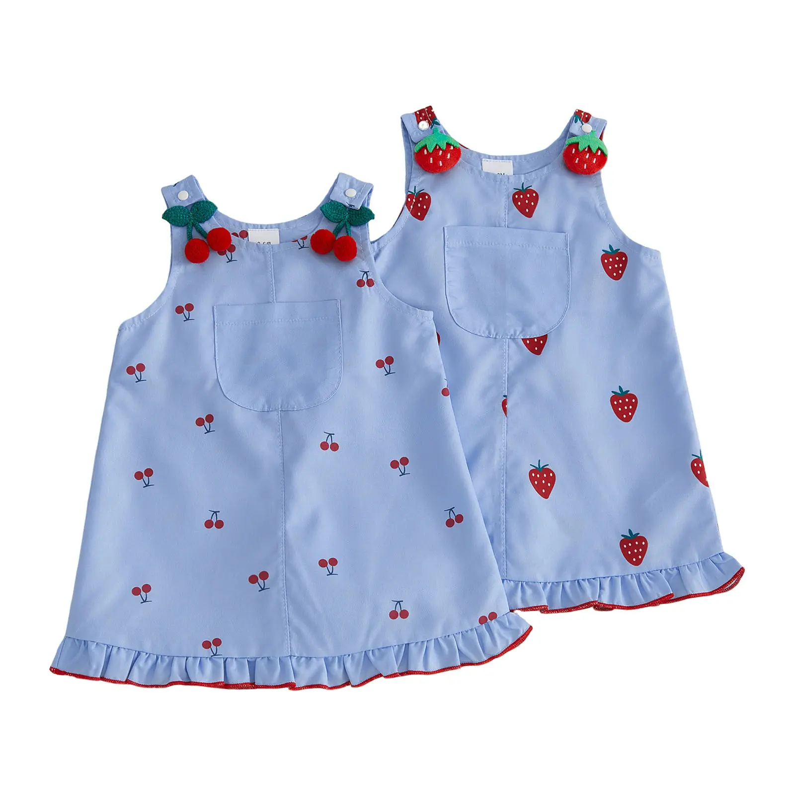 Baby Girls Overall Dress - Sleeveless, Cherry & Strawberry Print, Infant & Toddler Baby Girls Clothing, 3M-3T