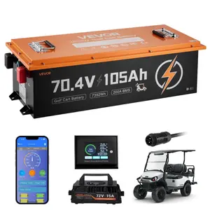 VEVOR 72V (70.4V) 105AH Lithium Golf Cart Battery, with 15A Charger, Lifepo4 Battery Kit, Built-in 200A BMS, with Bluetooth Touch Monitor, 2C Discharge, 4000 Cycles, for Golf Carts, Trolling Motors