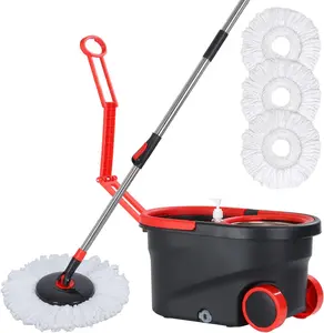 Adjustable Spin Mop and Bucket Set, Rotatable Long Handle Wall Mop Set, Cleaning Mops Live Tool, Reusable Floor Microfiber Replacement Refill Pad plastic