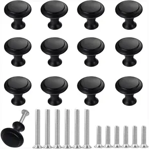 12PCS Cabinet Knobs, Black Cabinet Pulls Cabinet Knobs Inway, Round Drawer Knobs Cabinet Hardware with Screws, for Kitchen Bedroom Furniture