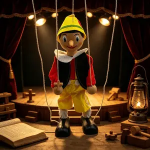 Vintage Pinocchio Wooden Marionette, Artisanal Jointed Doll, Classic Fairy Tale Figurine, Unique Gift, Adult Collectible, Home Decor