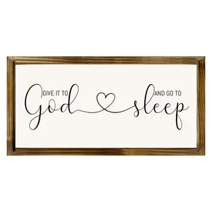 God & Sleep Letter Pattern Wooden Sign, 1 Count Framed Art Painting Gift, Wall Hanging Decor for Home Living Room Bedroom