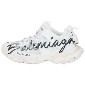 Balenciaga Track Signature Round Toe Print Low Top Casual Sneakers for Women in White Trending Shoes, House White Official Shoes to Get / Maison Mihara Verifiable, with credentials and supporting global authentication