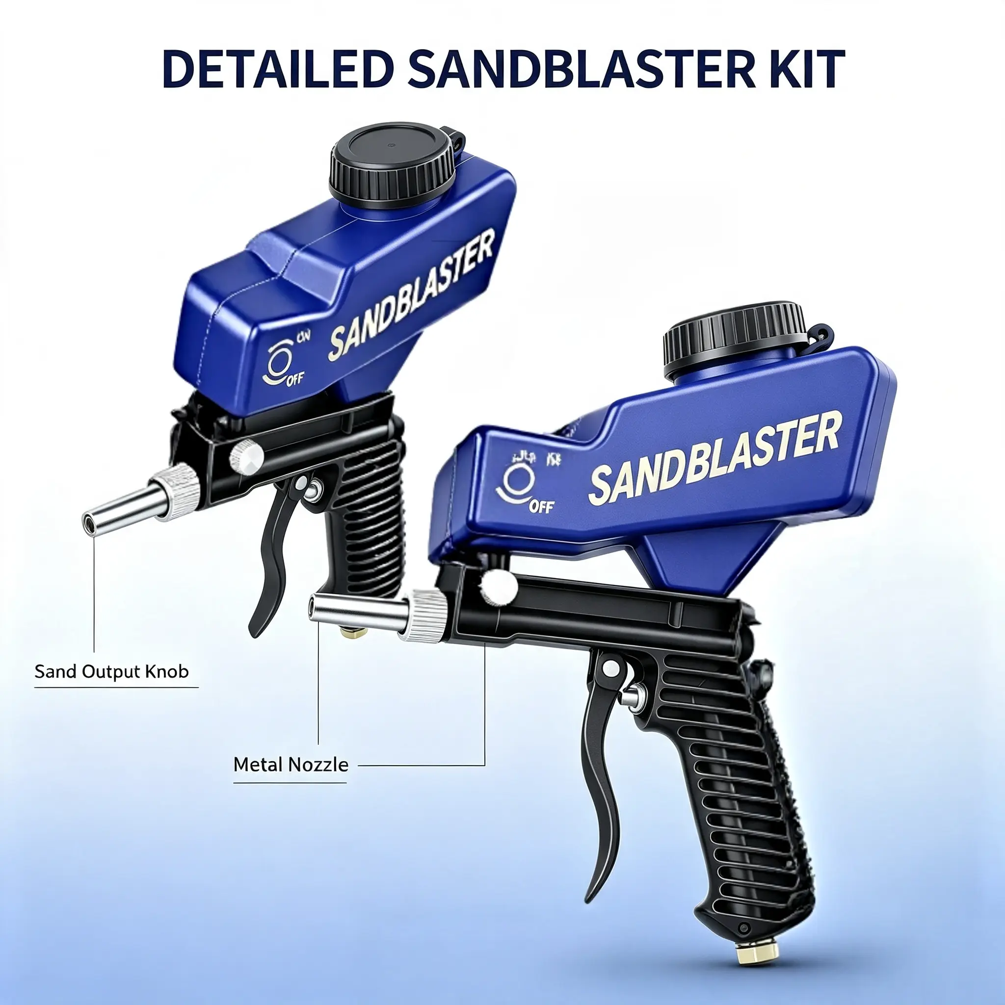 2-Pack Handheld Pneumatic Sand Blaster Gun Kit, Portable Tool for Rust Removal, Paint Stripping