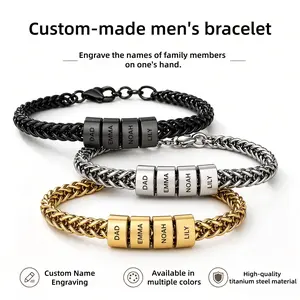 Rexviao Father's Day Gift – Happy Father's Day: Personalized Men's Bracelet (Engraved with Family Names) | High-Quality Titanium Steel (Fade-Resistant) | Personalized Bracelet for Dad | DIY Family Name Jewelry | Christmas Gift | Anniversary Gift