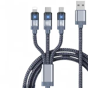 100W Super Fast Charging 3 in 1 Charging Cable, Multifunctional USB Charging Cable, Durable Type-C Micro USB Cable for Phone & Tablet