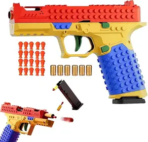 Shell Ejecting Toy Gun, DIY Automatic Pull Back Action Platebase Compatible with Legos Shooting Games Education Model Toy Pistol for Gifts