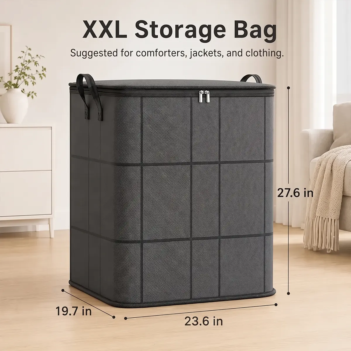 High-Capacity Fabric Organizer Bag with Reliable Zipper, Moving Bags with Backpack Straps & Reinforced Handles, Dustproof Storage Bags for Clothes, Bedding & Travel, Zipper Closure Organizer for College Dorm, Closet and Home Organization