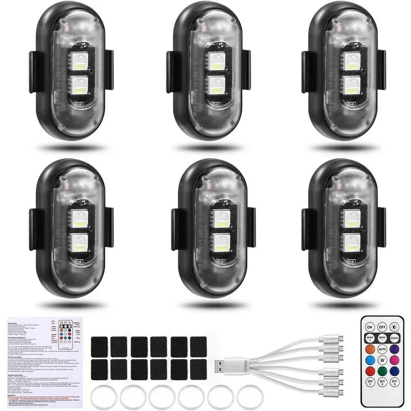 Wireless RGB Aircraft Strobe Lights, 8-Color LED Warning & Ambient Light Bar with Remote, USB Rechargeable IP65 Waterproof, for Car Motorcycle Truck Bike Drone