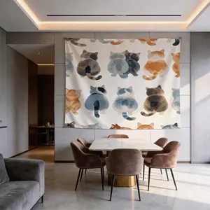 1 Pack Watercolor Cat Butt Print Tapestry, Cute Kitten Wall Hanging, HD Digital Print Cat Lover Tapestry, 100% Polyester Fadeless Multipurpose Wall Decor for Living Room, Bedroom, Dorm, All Season Home Decoration