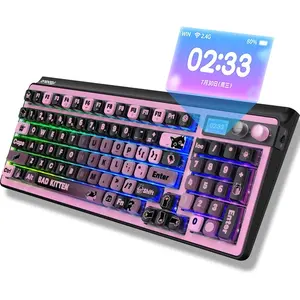H98  Mechanical Keyboard,96-Key Hot-Swappable Wired Gaming Keyboard,Tri-Mode  5.0 2.4G USB-C,1.14" Color Screen,Double Knob,6000mAh,RGB,PBT Keycaps for PC  iPad-Black