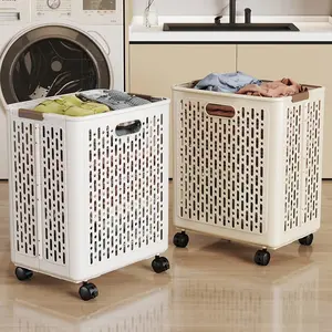 Large Foldable Ceramic Laundry Basket with Wheels, Durable PU Leather, Hand Wash Design, Multifunctional Portable Dirty Clothes Basket