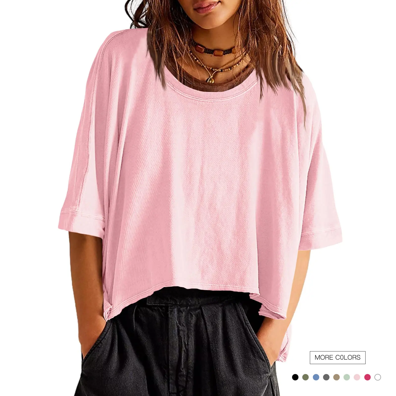 Women's Oversized T Shirt, Casual Short Sleeve Spandex Crop Top, Loose Fit Pullover for Summer, Casual Outfits Women, Tshirt, Fabric, Cotton, Oversized Tshirt Women