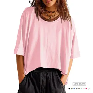 Danedvi Womens Oversized T-Shirts Cropped Summer Casual Short Sleeve Loose Fit Tee Tops Clothes Fabric