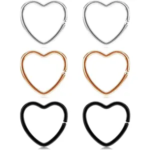 Daith Rook Snug Tragus  Earrings Stainless Steel 20G Heart-Shaped Ear Cartilage Ring   3/8"(10mm) 5/16"(8mm)