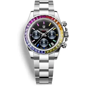 Pagani Design PD1644 Mens Quartz Chronograph Watch VK63 Movement,  , Rainbow Bezel, Stainless Steel, 100M Water Resistant  Wristwatch