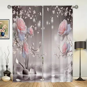2Pcs /Floral landscape painting print curtains,suitable for bedroom,living room kitchen decoration,home decoration,window decoration