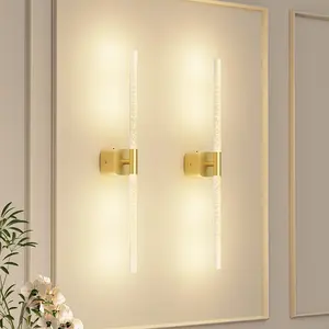 Gold Battery Operated Wall Sconce Set of 2 – Rechargeable Wireless Lights with Remote & Touch, 360° Rotatable, 23.62 Inch for Bedroom Living Room Decor
