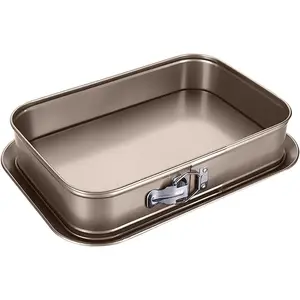 Springform Cheesecake Pan - Leakproof Nonstick Rectangle Pan with Removable Bottom, Gold (15.7" x 11" x 2.6")