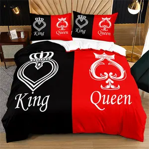 1 piece quilt cover and 1 or 2 piece pillowcase poker printed quilt cover set, romance and design coexist, suitable for home or dormitory decoration