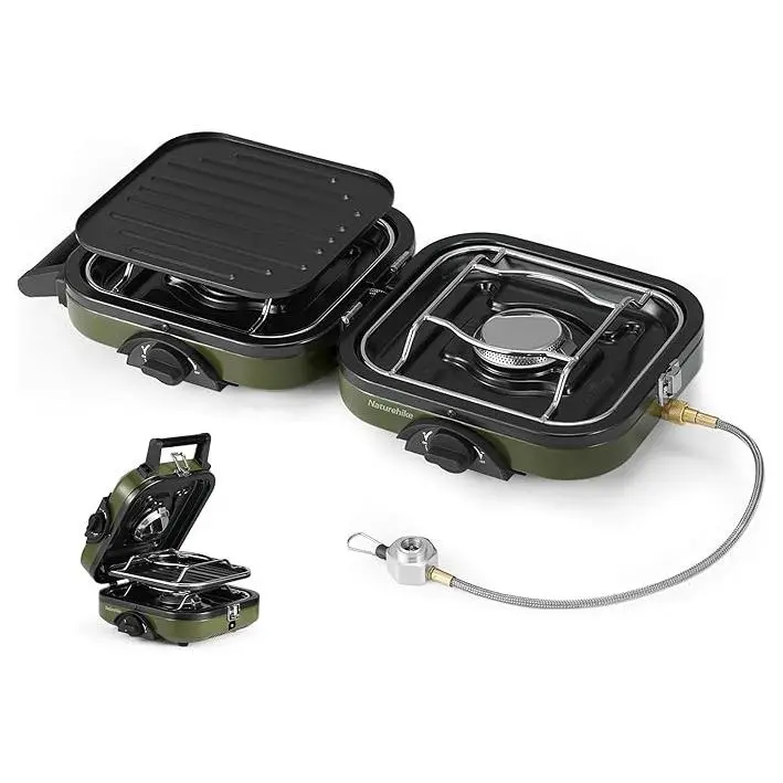 Naturehike 2-Burner Folding Camping Stove with Griddle – 16000 BTU Portable Gas Stove, Adjustable Burners,Lightweight & For Camping, Tailgating Outdoorfun Hiking Essentials