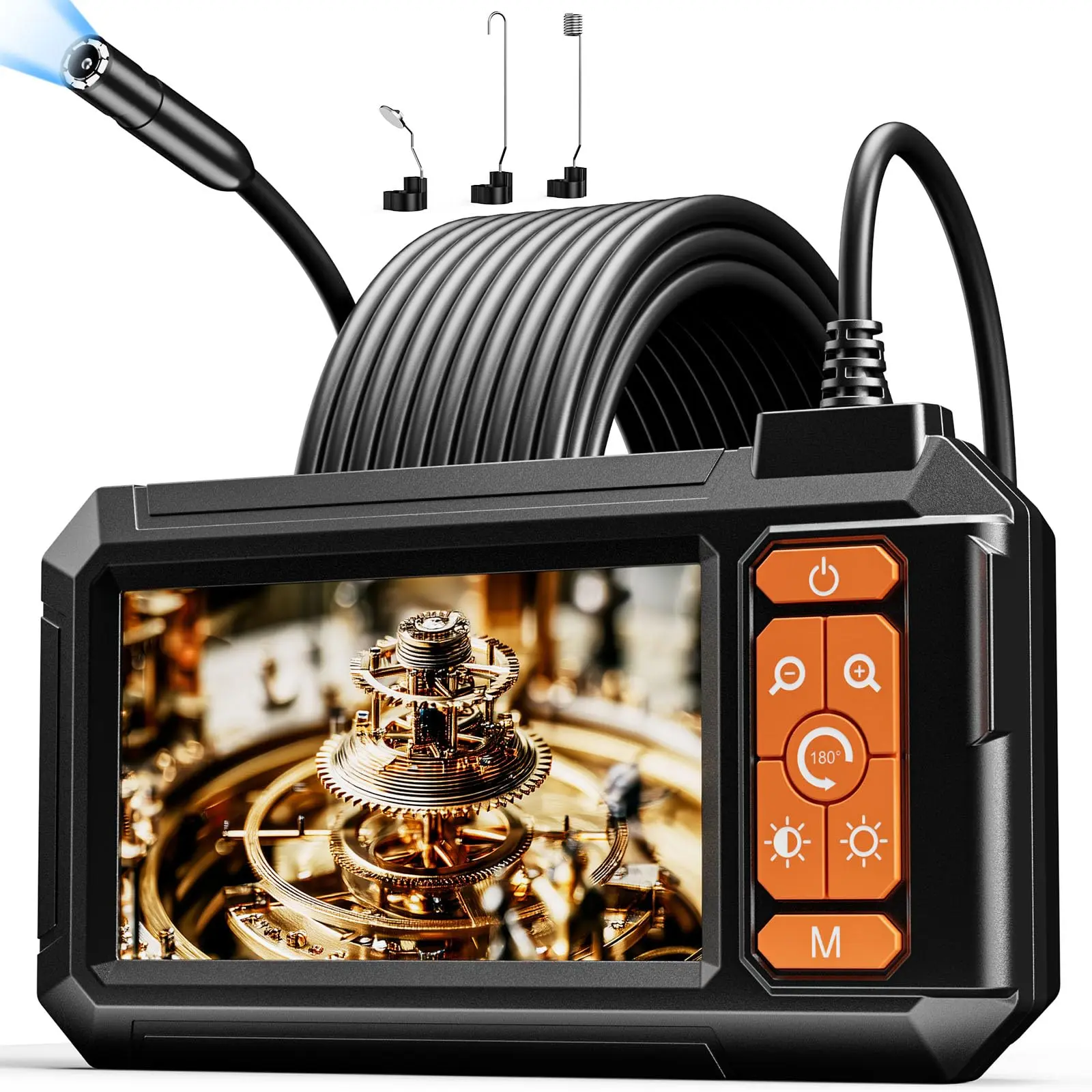1080P HD Industrial Endoscope, 8mm Flexible Camera with LED Lights, 4.3 Inch Screen, IP67 Waterproof Sewer Inspection Camera, 2600mAh Rechargeable Battery, Durable Plastic Body, Ideal for Drainage Pipe & Sewer Maintenance