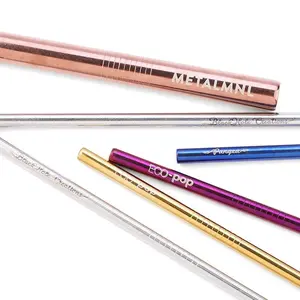Reusable Stainless Steel Metal Straws - Multiple Colors w/ Brush