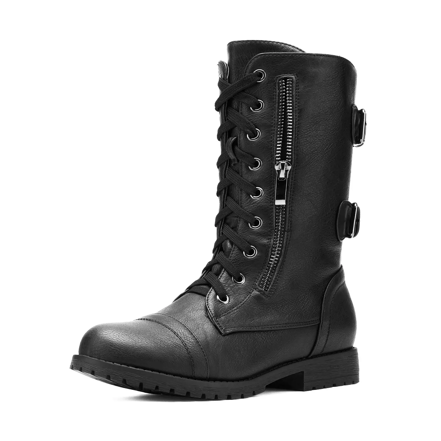 Dream Pairs Women's Casual Utilitarian Combat Boots - Mid-Calf Faux Fur Lined Lace-Up Lightweight Winter Footwear with Side Zipper Pocket, TPR Outsole, Laces