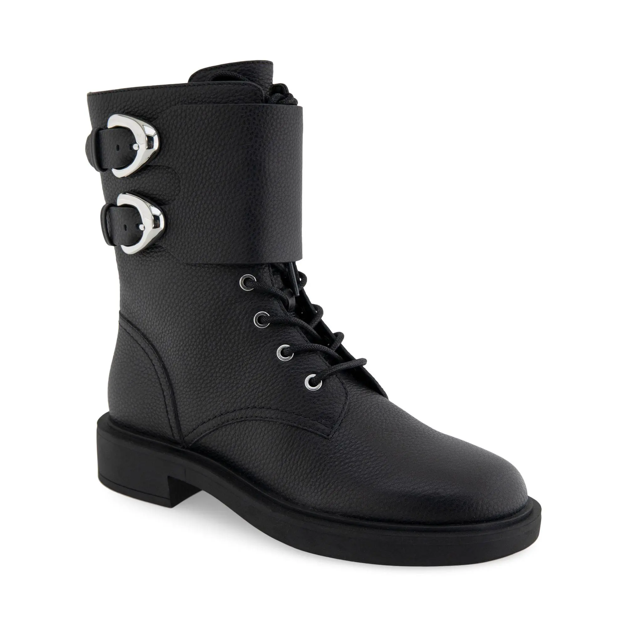 Aerosoles Lace Up Mid Calf Leather Combat Boot- Gobetta