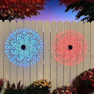 2pcs Solar Mandala Projector Wall Lights, Waterproof Metal Fence Light, Outdoor Decor for Garden, Patio, Backyard, Courtyard, Outdoor Decorative Lights, Patio Lighting