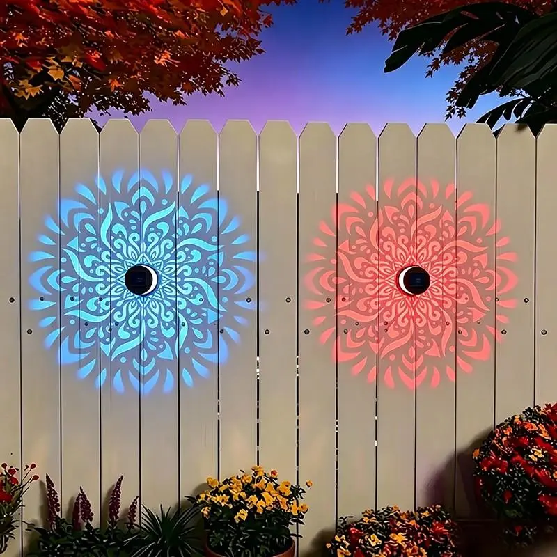 Solar Mandala Projector Wall Lights, Waterproof Metal Fence Light, Outdoor Decor for Garden, Patio, Backyard, Courtyard, Outdoor Decorative Lights, Patio Lighting