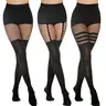 TIVIRA Women's Sexy Mock Thigh-High Striped Fishnet Tights - 3 Pairs Nylon Net Lace Suspender Pantyhose, Breathable Fabric Stripe Edgy Leg-Lengthening Underwear for Women, Ideal for Costume Events (Cold Wash Safe)