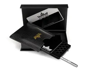 Original Royal Box Classic Edition Black Panther Anodized Aluminum 8 Slot Luxury Snuff Storage Box with Built in 3” Metal Alloy Straw