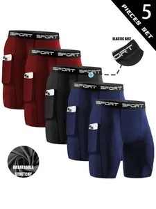 Men's Seamless Workout Shorts Set, Training Cycling Shorts, Compression Fit with Side Pocket, Quick-dry Fabric, High Stretch Shorts, Ideal for Gym & Running