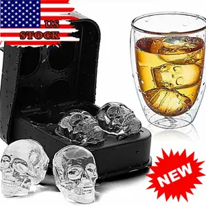 (2 Pack) 3D Skull Ice Mold Easy Release Silicone  Freezer Ice Skull Cube Tray