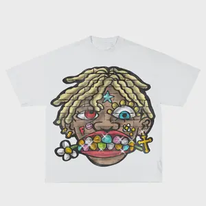 Men Daisy Trippin Graphic T-Shirt Vintage Hip Hop Dreadlock Cartoon Diamond Grillz Cross Print Oversized Crew Neck Short Sleeve Tee Y2K Y2K Style Menswear Classic Baggy Flower