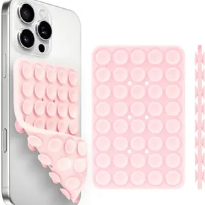 2PCS Silicone Double-Sided Suction Cup Phone Case Detachable Mount, Sticky Phone Grip with Higher Suction Power for iPhone, Hands-Free Phone Accessories Holder (Pink)