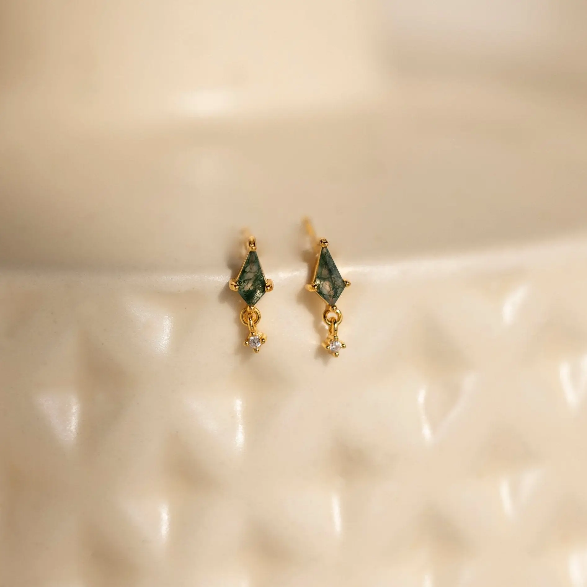 Agate Kite Drop Earrings by Caitlyn Minimalist - Geometric Gemstone & Diamond Stud Earrings - Dainty Art Deco Jewelry - Daughter Gift