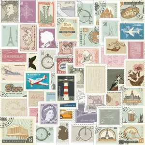 Vintage Stamp Pattern Sticker, 50pcs/set Sticker Packs Retro Stamp Graffiti Sticker, DIY Decorative Sticker for Phone Case, Computer, Guitar, Bag, Water Cup, Scrapbook