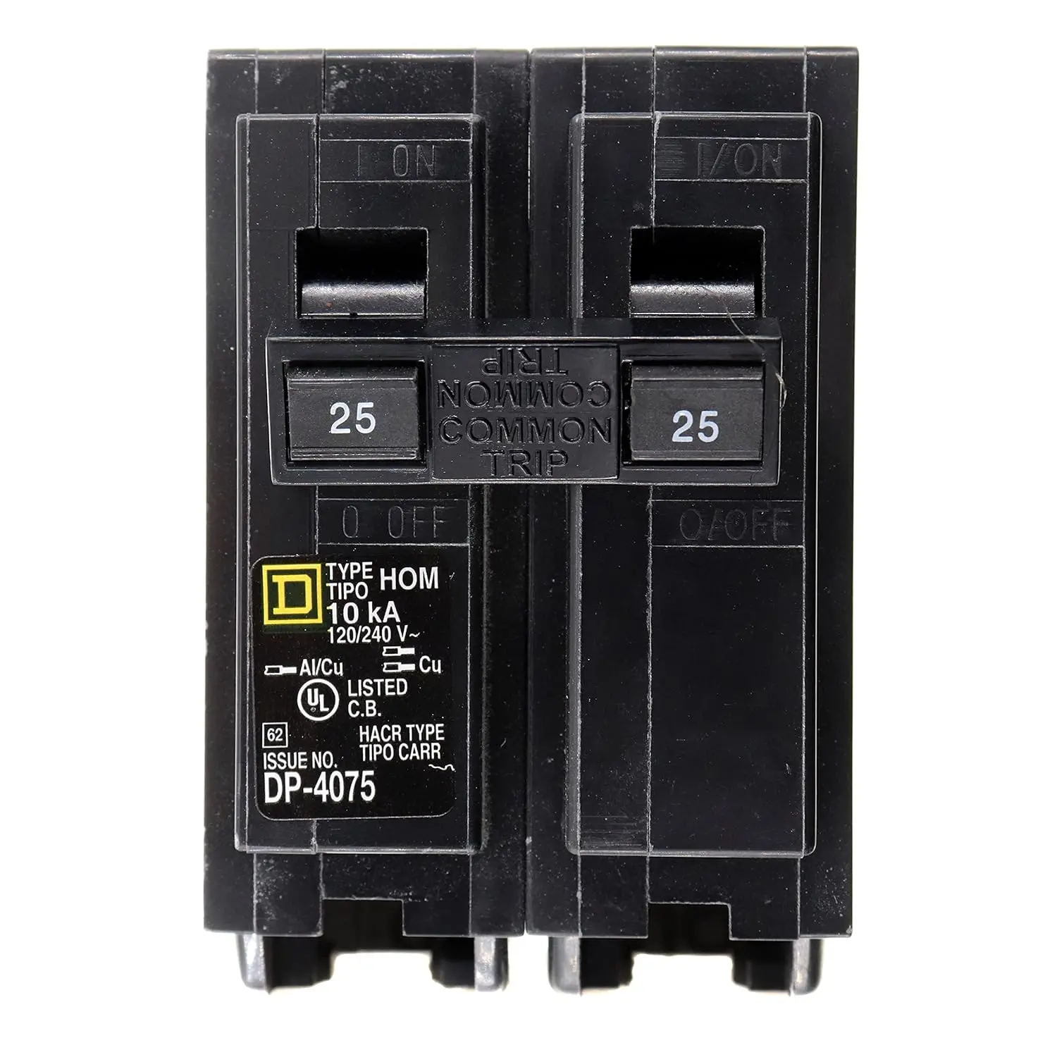 Square D Homeline HOM225 Genuine OEM Part 25A Double-Pole 120/240V Plug-In Circuit Breaker, 10 Kaic, for Residential & Light Commercial Electrical Equipment Needs