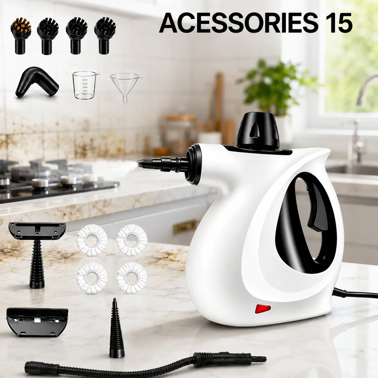 Handheld Multi-Purpose Natural Steam Cleaner, High-Temperature and High-Pressure Steam Cleaning Equipment, Equipped with 15 Replacement Accessories, Continuous Steam Output, Suitable for Household, Kitchen and Vehicle Cleaning Set Father's Day gifts