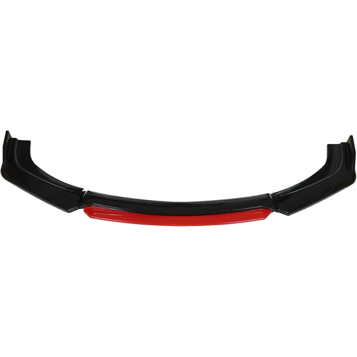 4-Pieces Universal Fit Glossy Black Plastic Front Bumper Lip Spoiler Splitter Kit with Red Tongue, Direct Install Automotive Car Exterior Decoration Accessory, Scratch Guard Aftermarket Front Clip, Bumper Decor