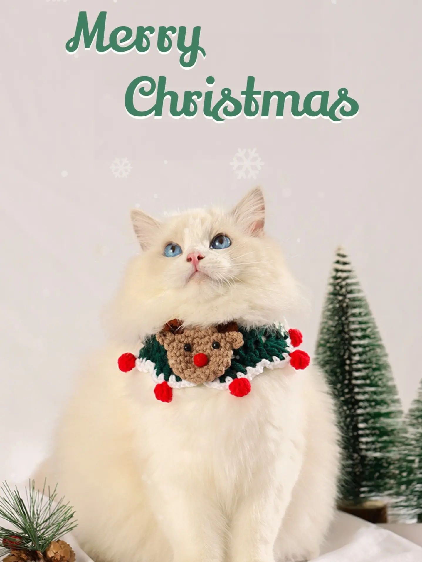 Handmade Christmas Crochet Collar with Jingle Bell/Reindeer Cat/Dog Adjustable