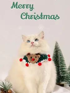 Handmade Christmas Crochet Collar with Jingle Bell/Reindeer Cat/Dog Adjustable