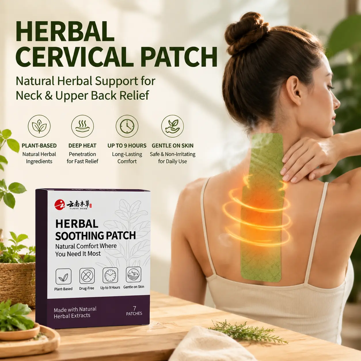 Herbal Vertebra Support Backrest (7 Pieces/Box) - Easy-to-Use Natural Herbal Heat Therapy, Targeted Spine Warm Support, Body Care Muscle Pain Relief for Daily, Work, Traveling Lifestyles