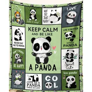 Cute Panda Collage Flannel Throw Blanket, Soft Cozy Panda Blanket for Sofa Couch Bed, Lightweight Blanket for Home Decor, Perfect Gift for Panda Lovers