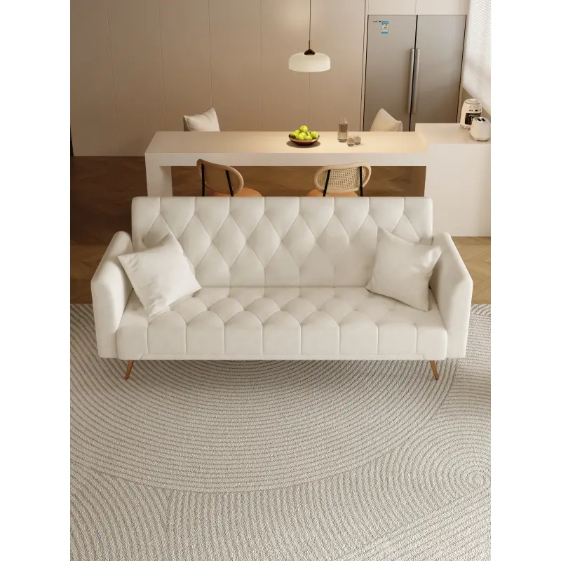 71 inch Convertible Love Seat Sofa American Retro Beige Velvet Adjustable Upholstered Couch for Small Living Room Bedroom Office Multi-Functional Sofa Bed